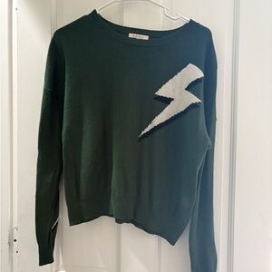 Z Supply Forest Green Sweater with White Lightning Bolt